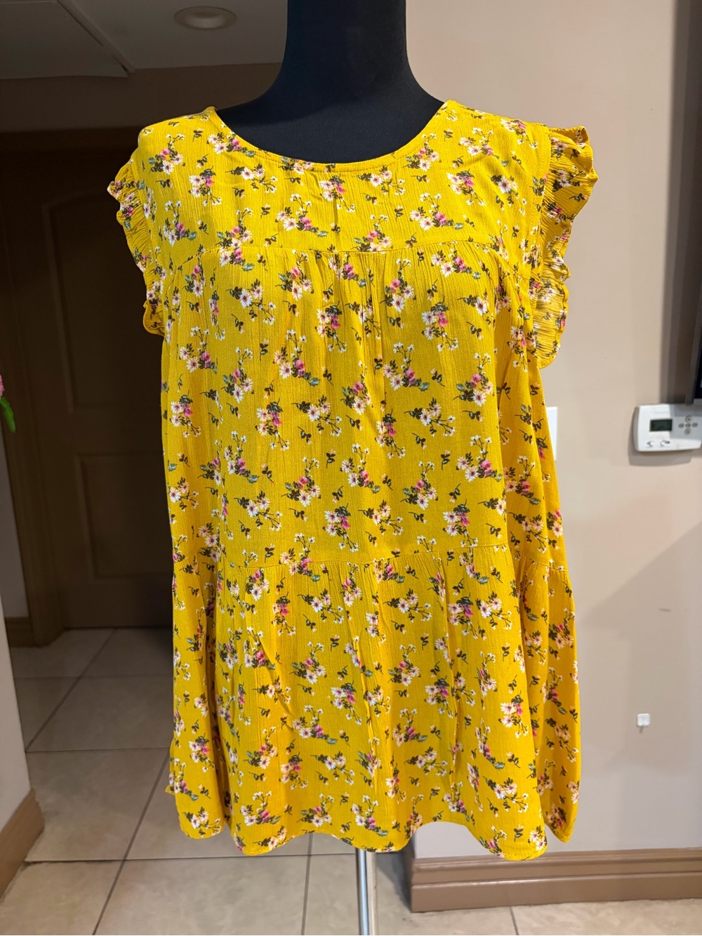 Moa Moa  Mustard Floral Ruffle Sleeve Blouse